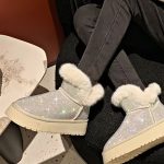 Gümüş Kürklü Parlak Taşlı Kar Botu SK57053