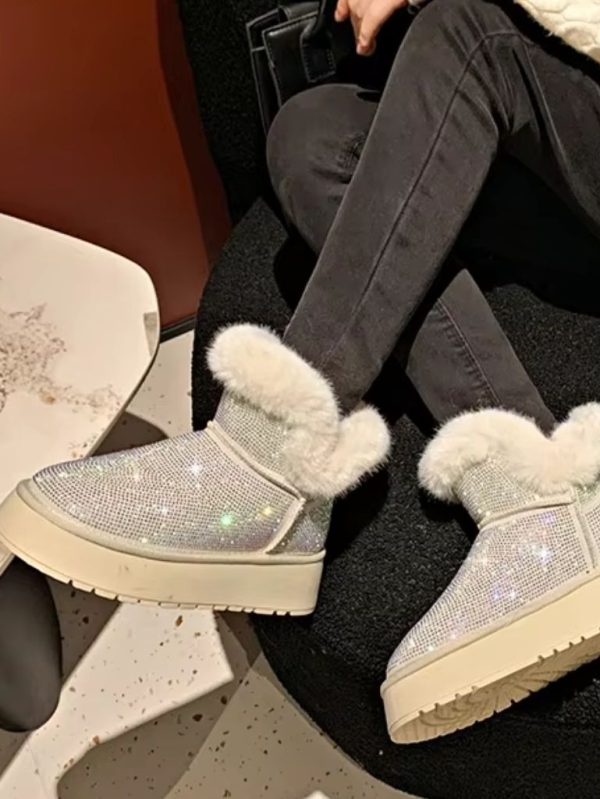 Gümüş Kürklü Parlak Taşlı Kar Botu SK57053