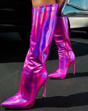 Pembe Parlak Neon Renkli Topuklu Çizme SK57070