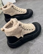 Bej Peluş Bağcıklı Kısa Spor Bot SK57013