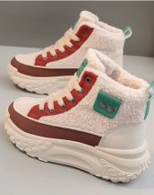 Kırmızı Peluş Detaylı Bağcıklı Kadın Kısa Bot SK57035