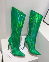 Yeşil Parlak Neon Renkli Topuklu Çizme SK57070