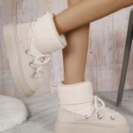 Krem Bağcıklı Kalın Taban Kar Botu SK57095