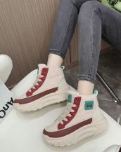 Kırmızı Peluş Detaylı Bağcıklı Kadın Kısa Bot SK57035