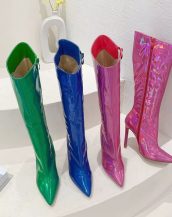 Pembe Parlak Neon Renkli Topuklu Çizme SK57070