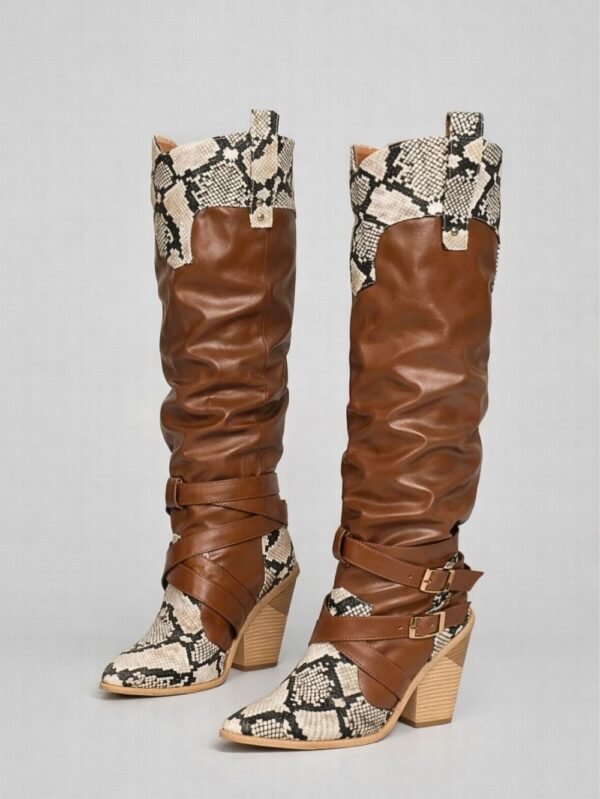 snake print knee-high boots for women