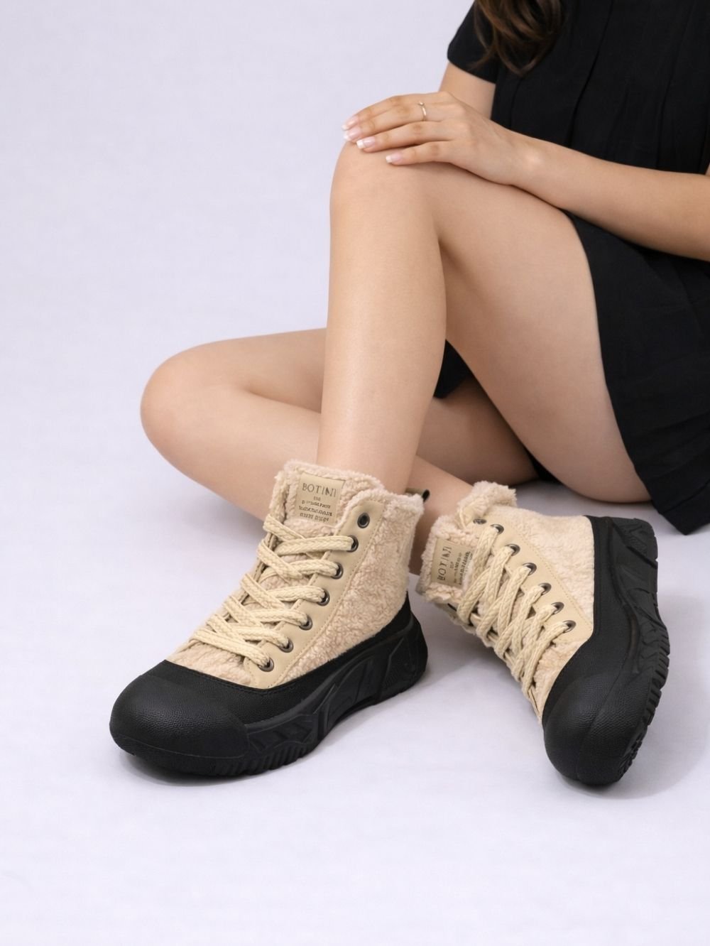 women black plush lined winter ankle boots