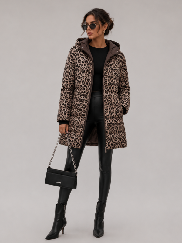 double sided puffer jacket leopard design