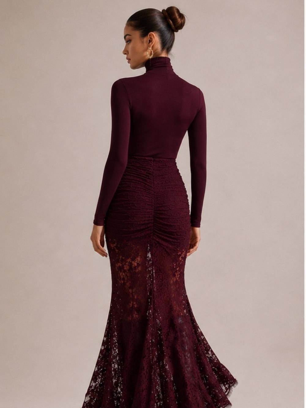 Burgundy Lace Mermaid Maxi Dress for Women SK60852 - Image 3