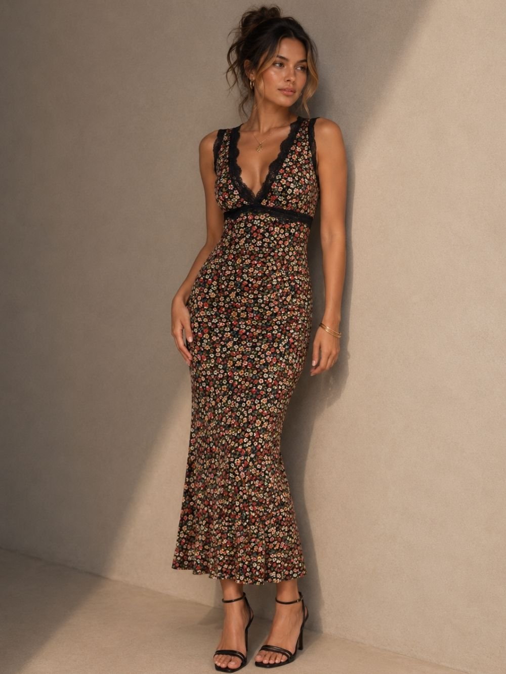 Black Floral Lace Boho Maxi Dress SK61228 - Image 2