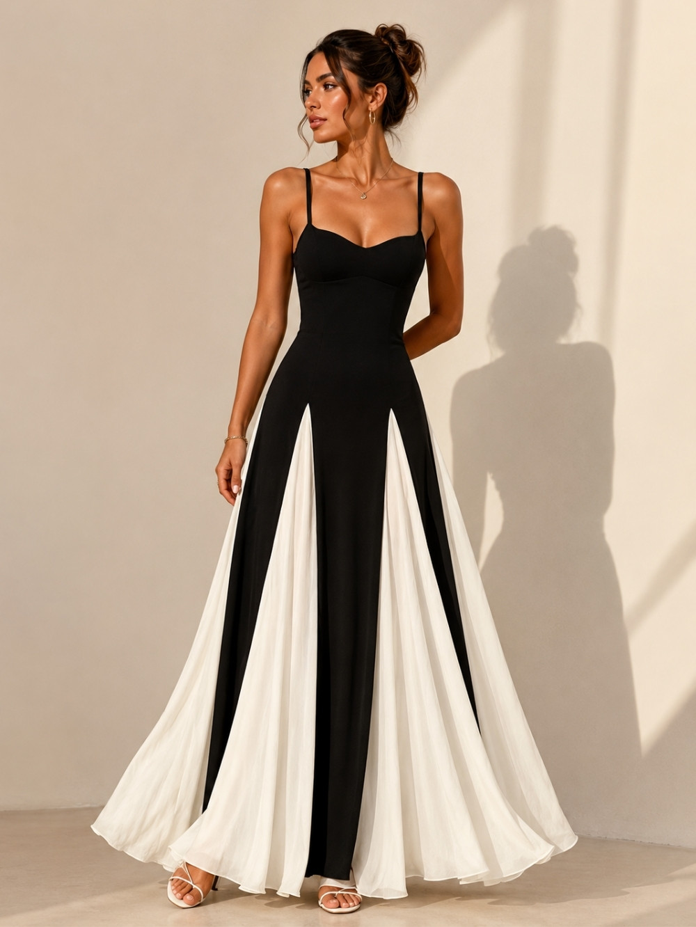 Midnight Contrast Panel Maxi Gown SK61371