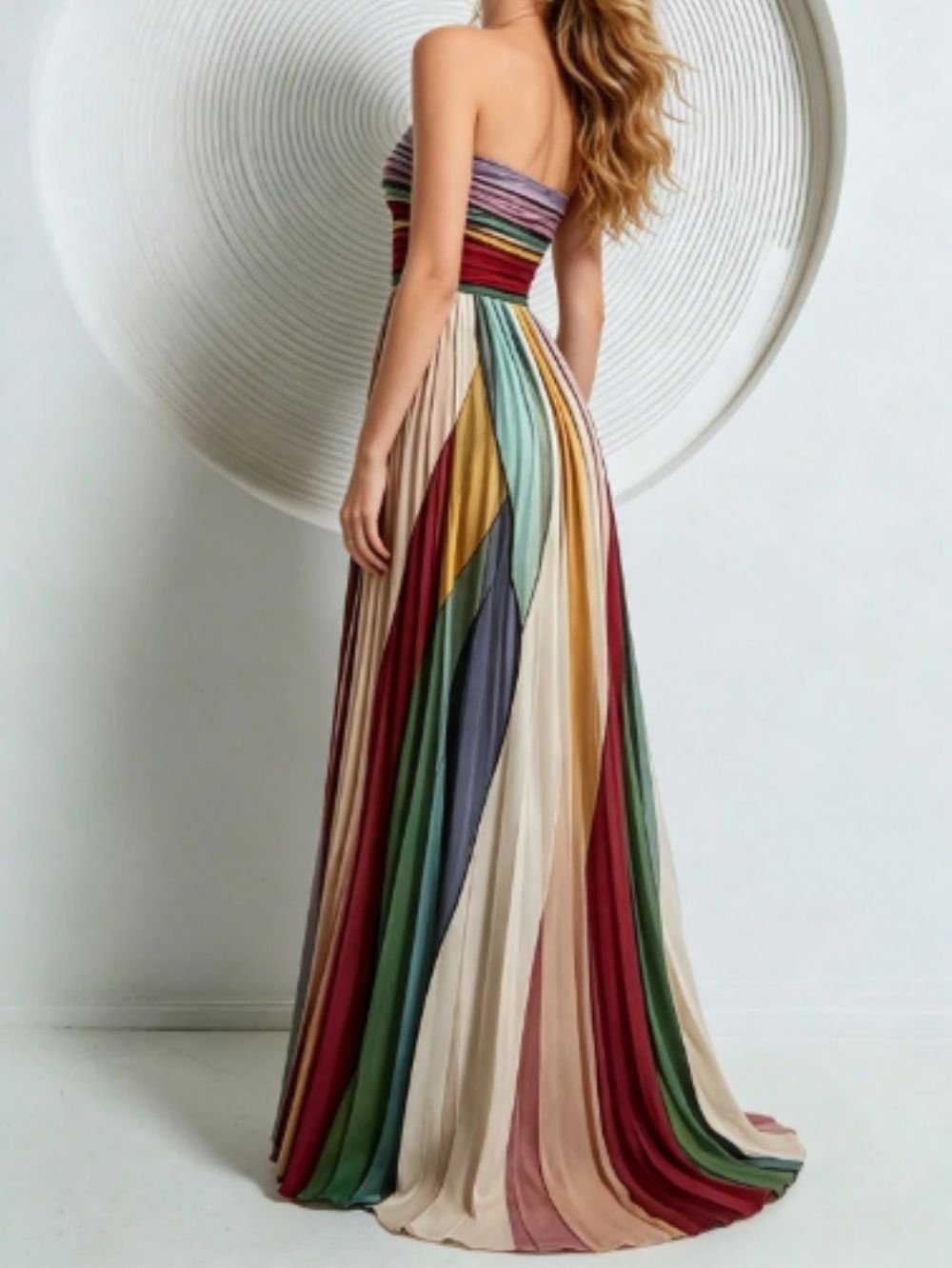 Rainbow Pleated Strapless Maxi Dress SK61249 - Image 4