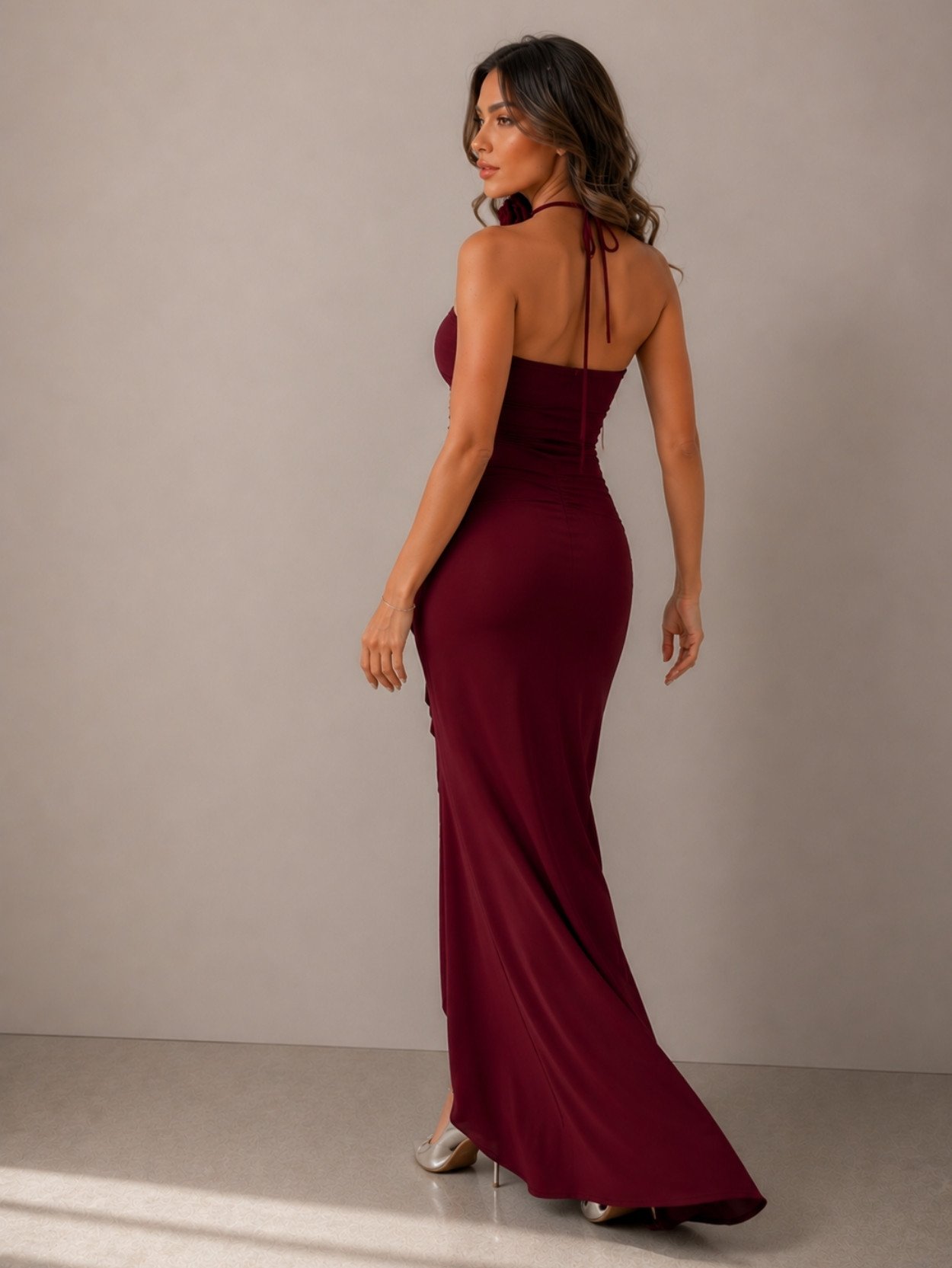 Burgundy Rose Choker Maxi Dress SK61399 - Image 6