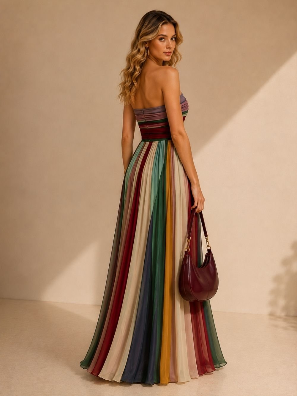Rainbow Pleated Strapless Maxi Dress SK61249 - Image 6