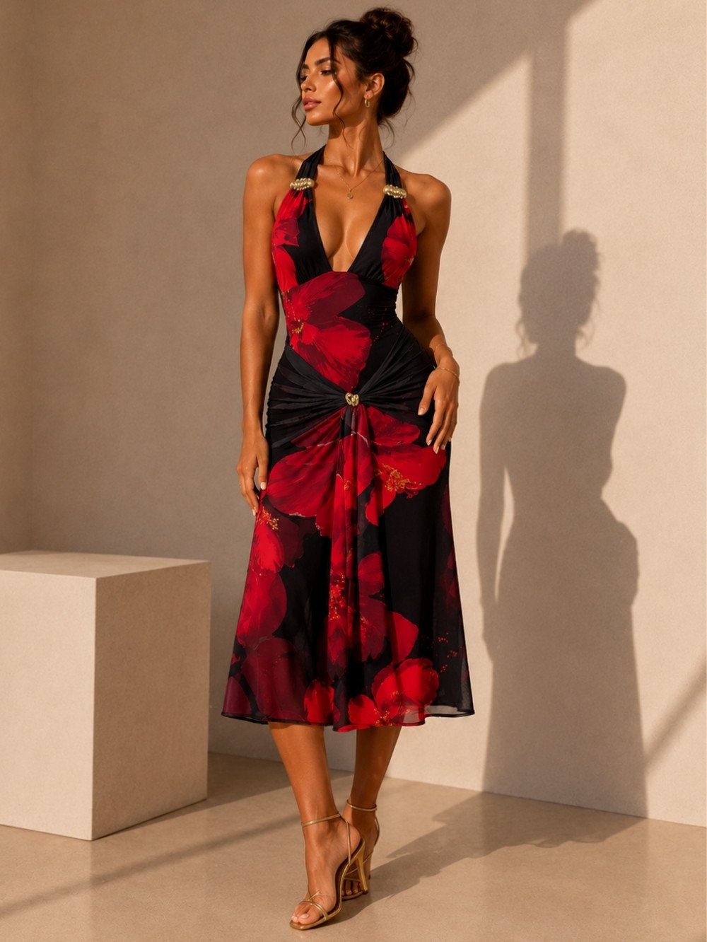 Midnight Rose Floral Midi Dress SK61378