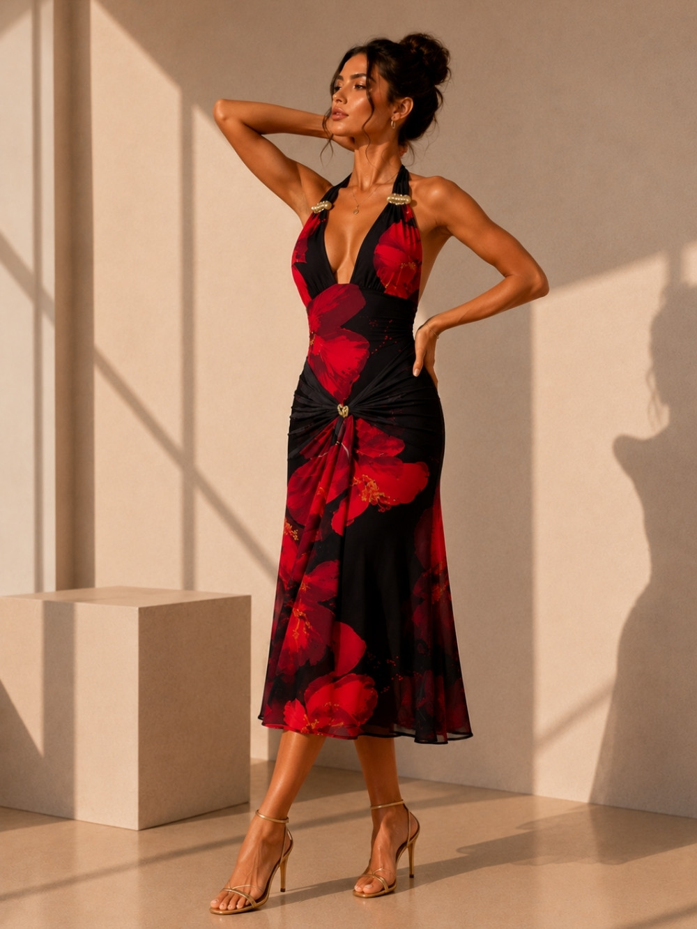 Midnight Rose Floral Midi Dress SK61378 - Image 5