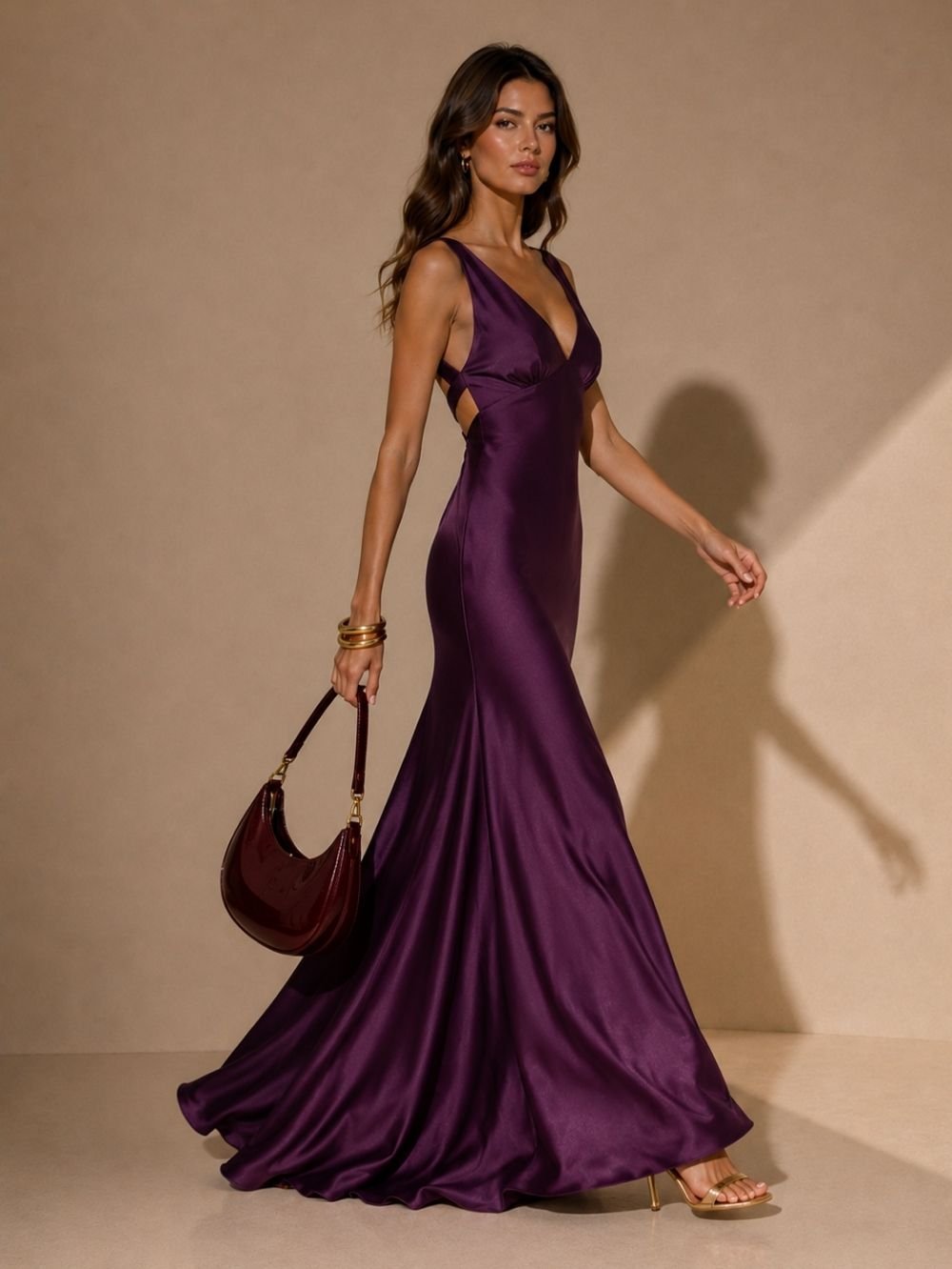 Plum Satin Mermaid Maxi Dress SK61257 - Image 2