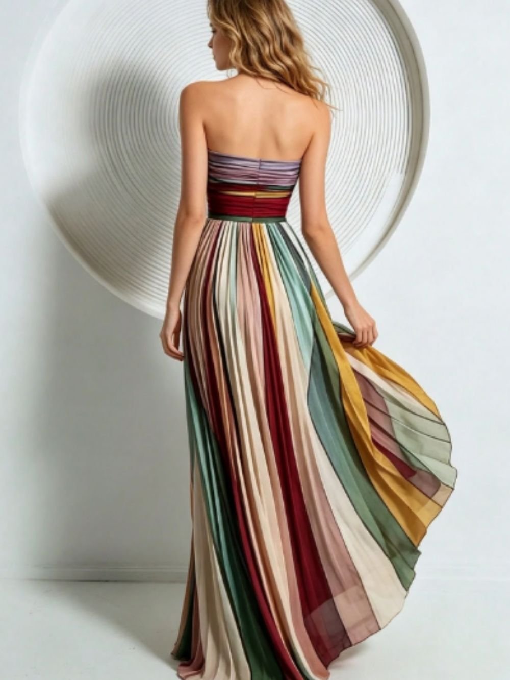 Rainbow Pleated Strapless Maxi Dress SK61249 - Image 5