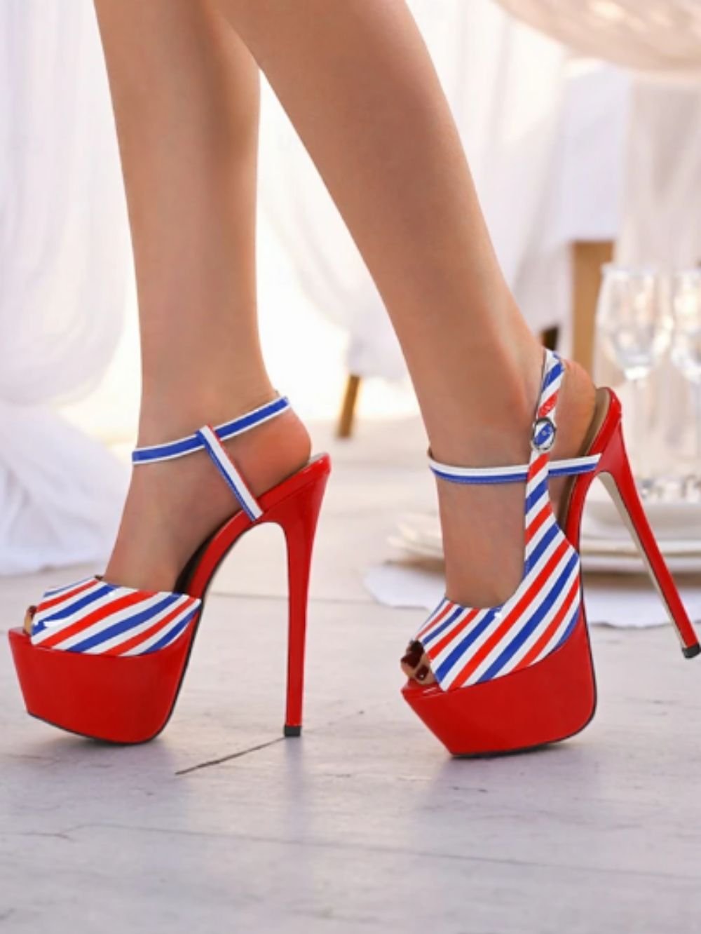Nautical Stripe Platform Heels for Women SK61183 - Image 4