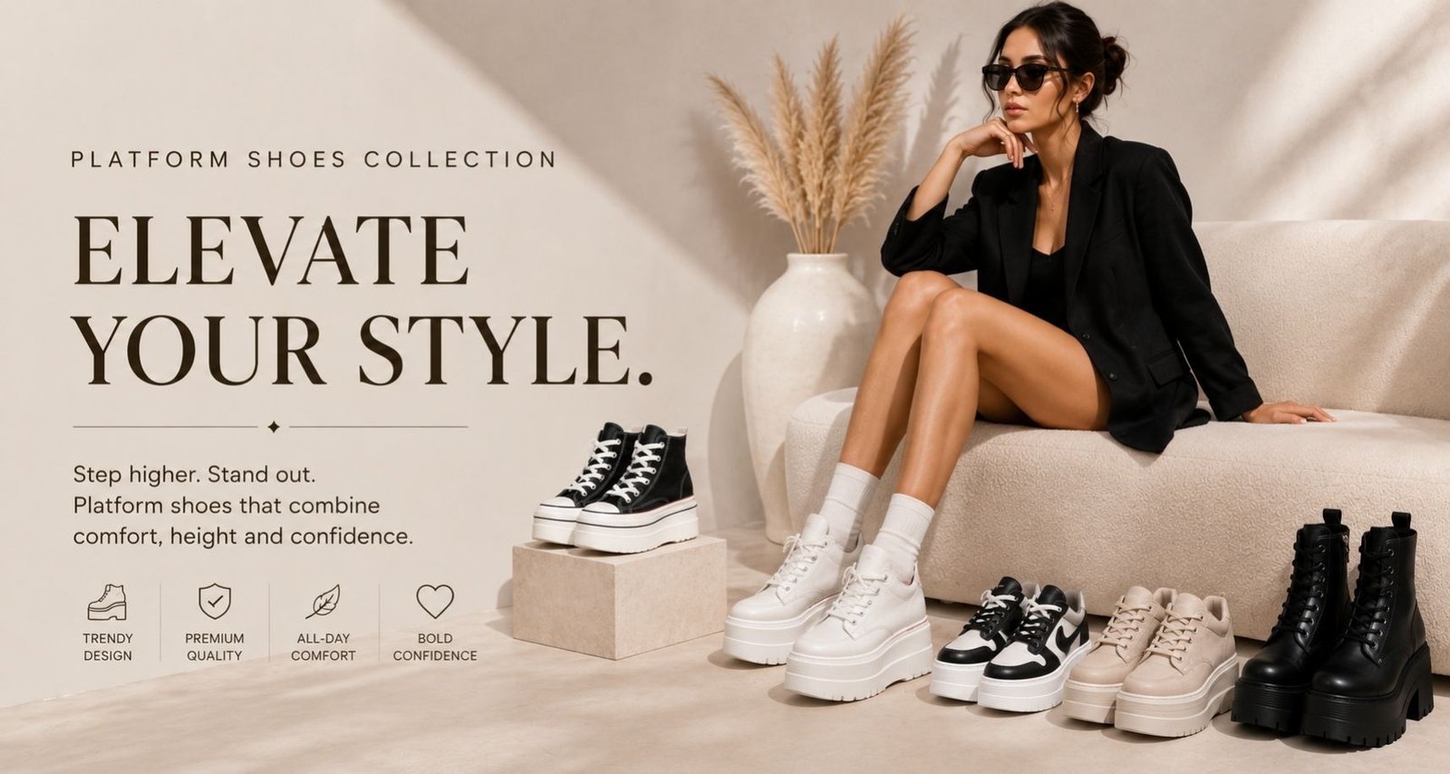 Women's platform shoes collection featuring trendy elevated footwear and fashion-forward designs