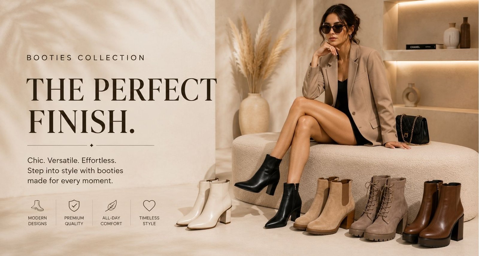 Women's booties collection featuring elegant ankle boots and modern fashion footwear