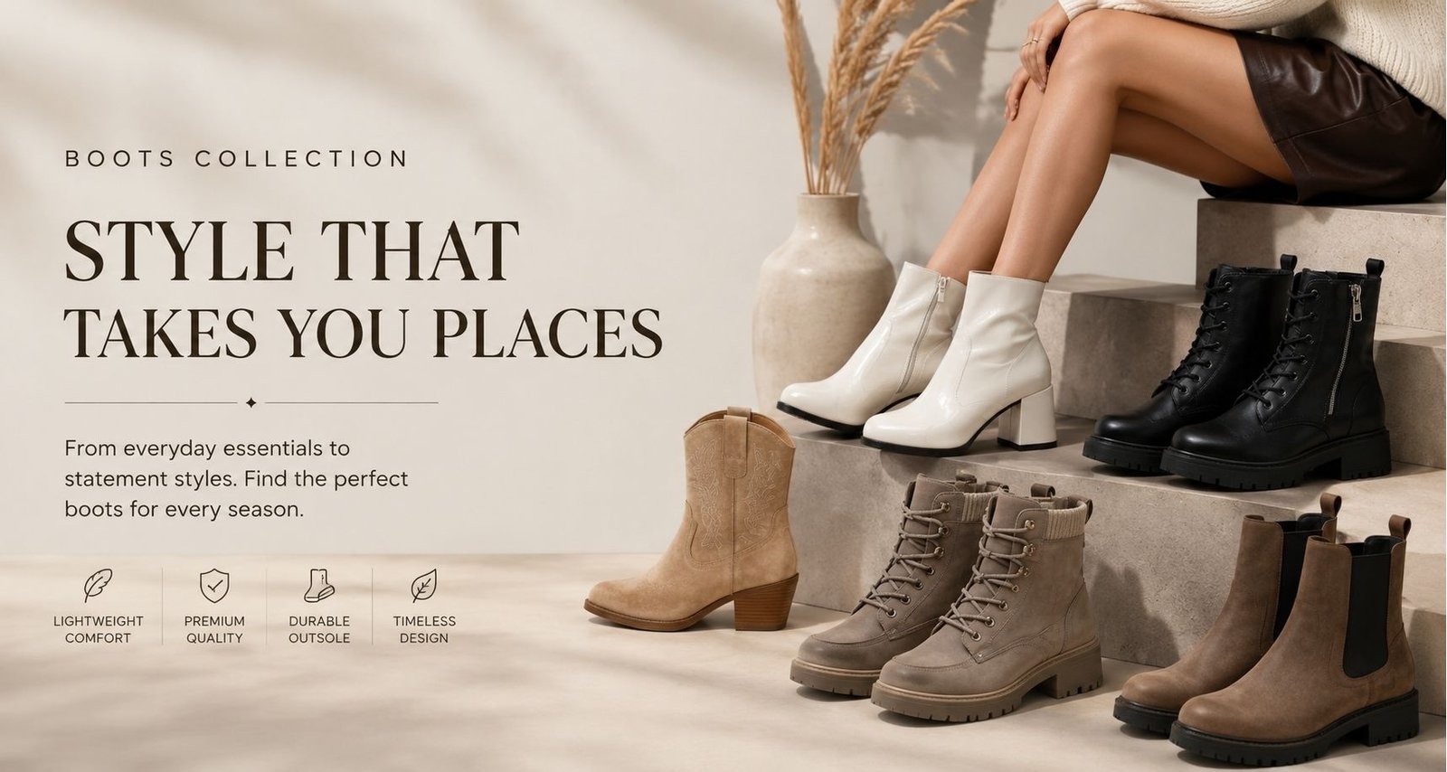 Women's boots collection featuring ankle boots, fashion boots and modern seasonal footwear