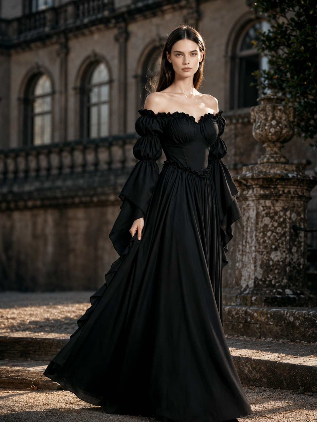 White Off Shoulder Puff Sleeve Maxi Dress SK61758 - Image 5