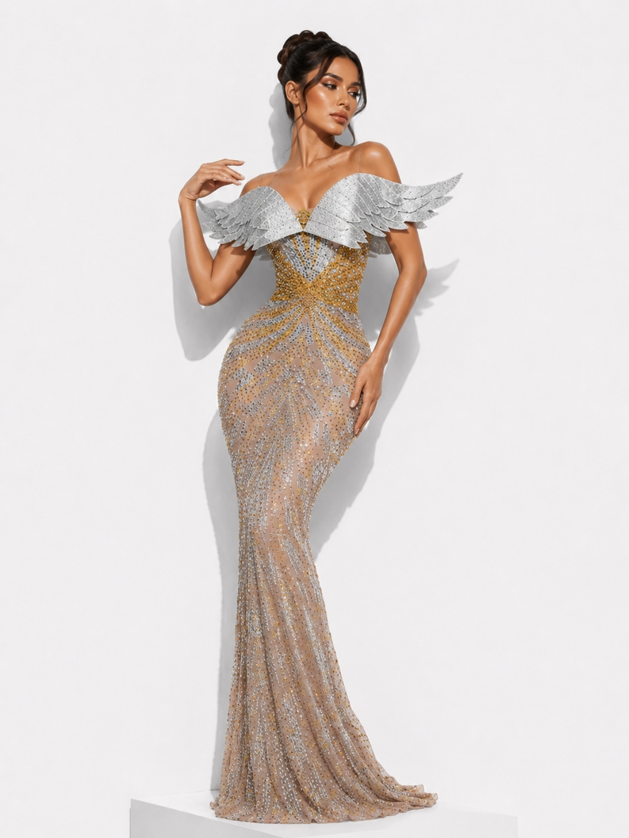 Champagne Crystal Off Shoulder Mermaid Evening Dress SK62000 - Image 2