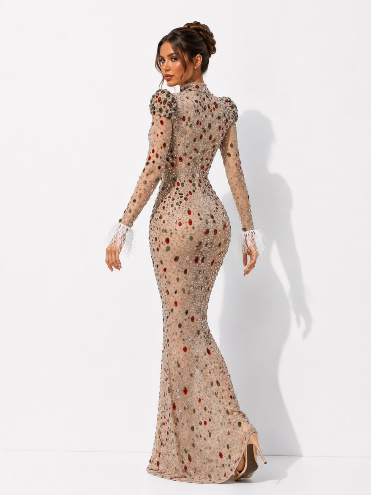 Silver Crystal Embellished Sheath Evening Maxi Dress SK61993 - Image 4