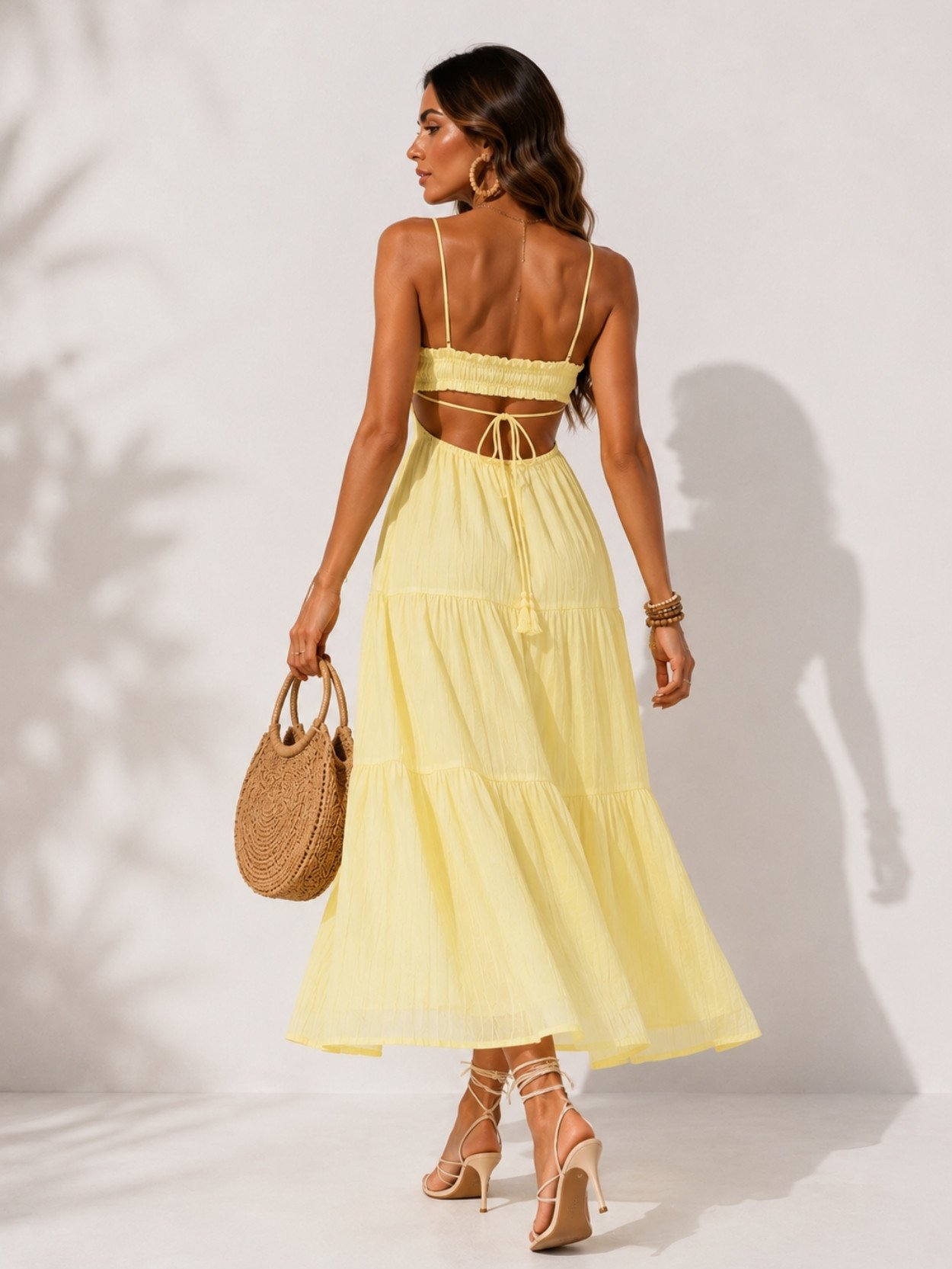 Yellow Tiered Smocked Maxi Sundress SK61726 - Image 6