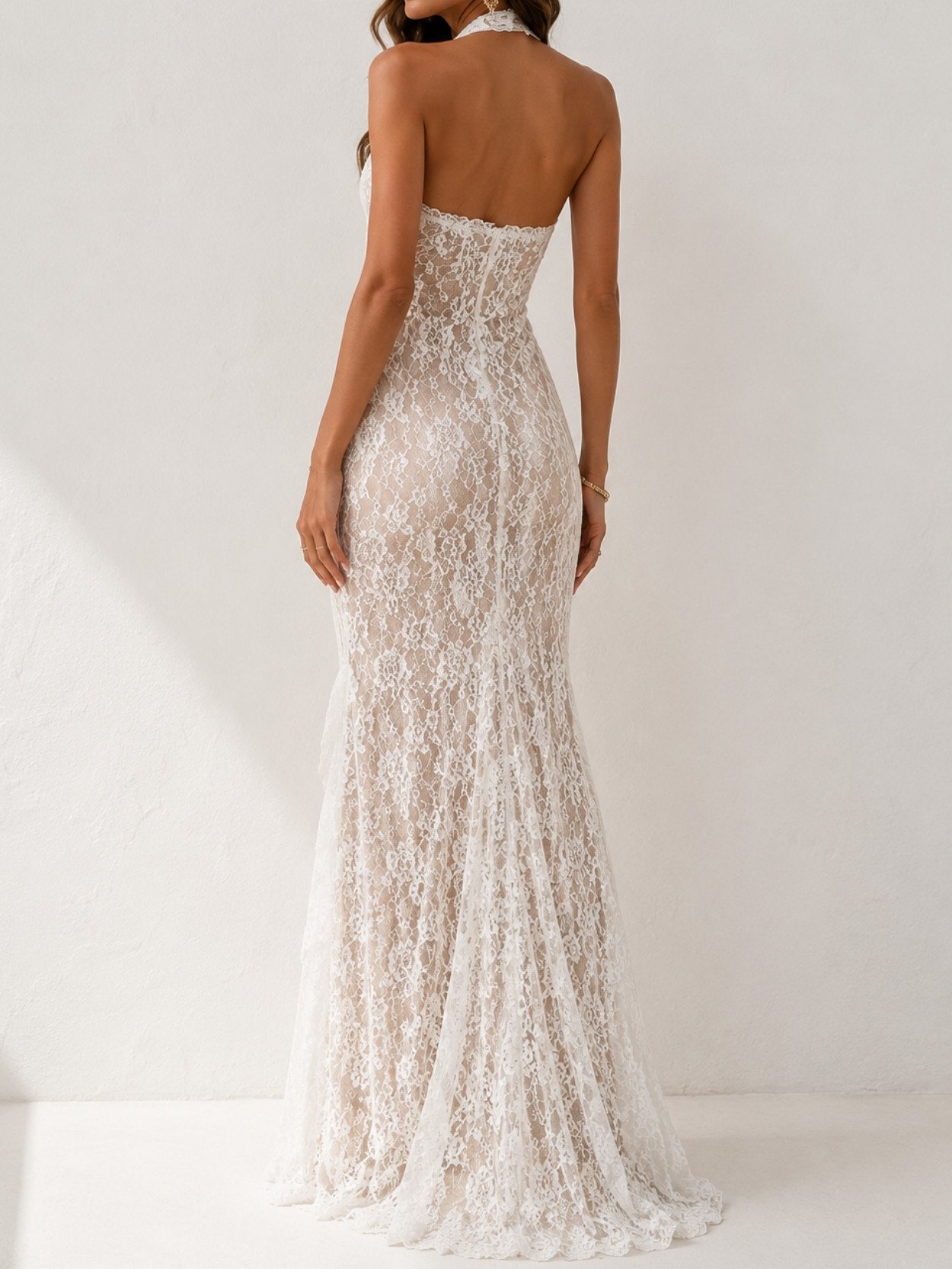 Ivory Floral Lace Halter Maxi Dress SK61744 - Image 5