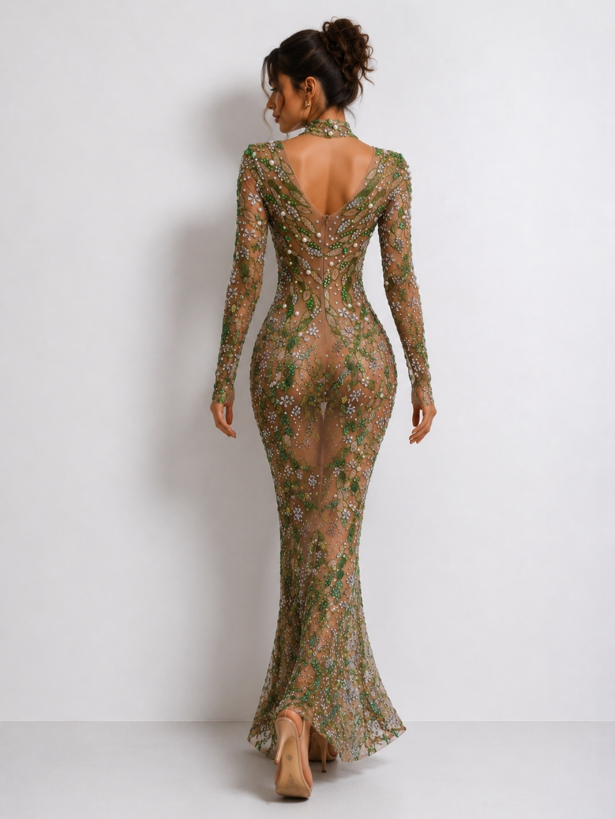 Crystal Embellished Illusion Mermaid Evening Gown SK61866 - Image 2