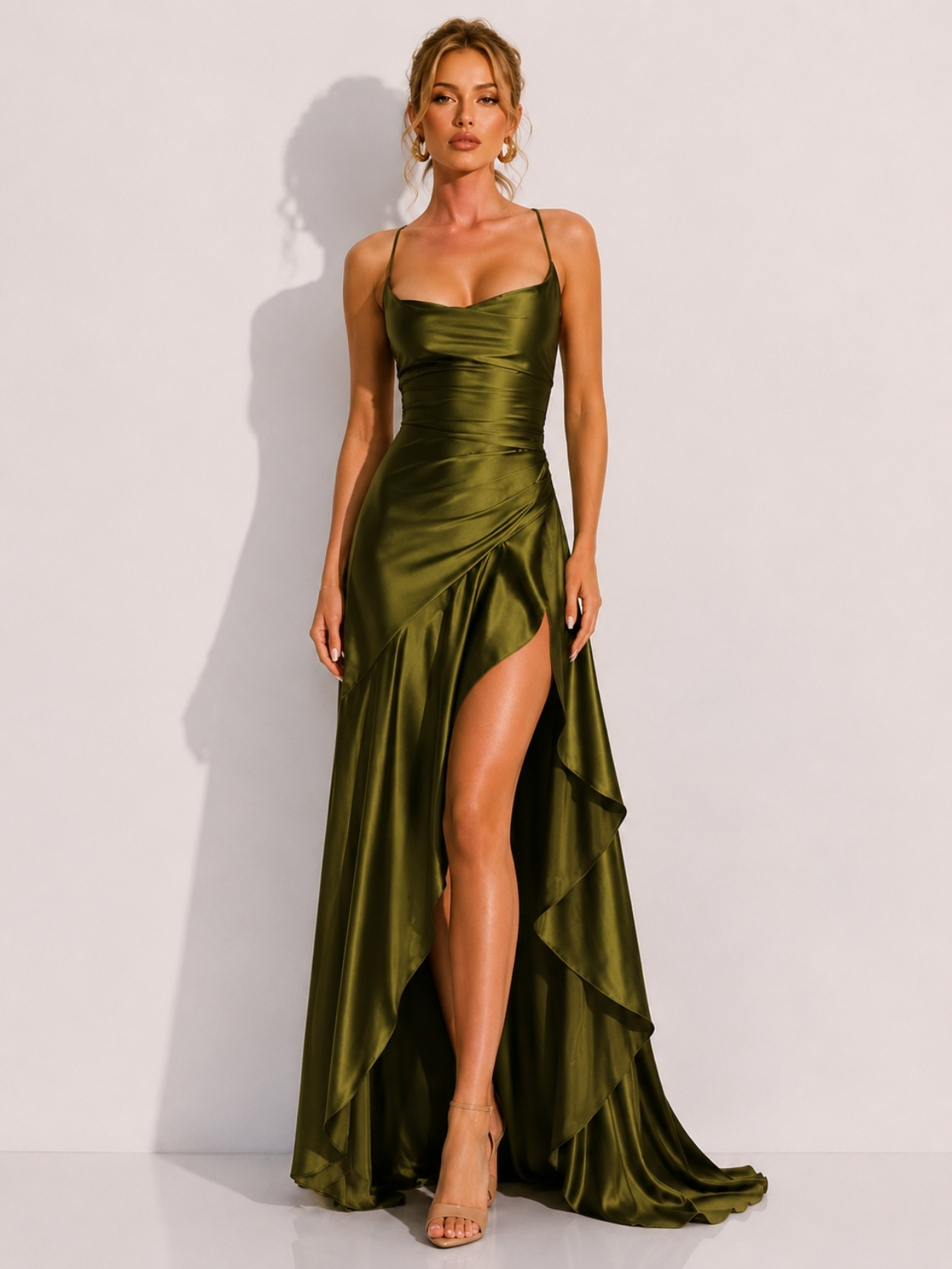 Satin High Slit Evening Maxi Dress SK62018 - Image 3