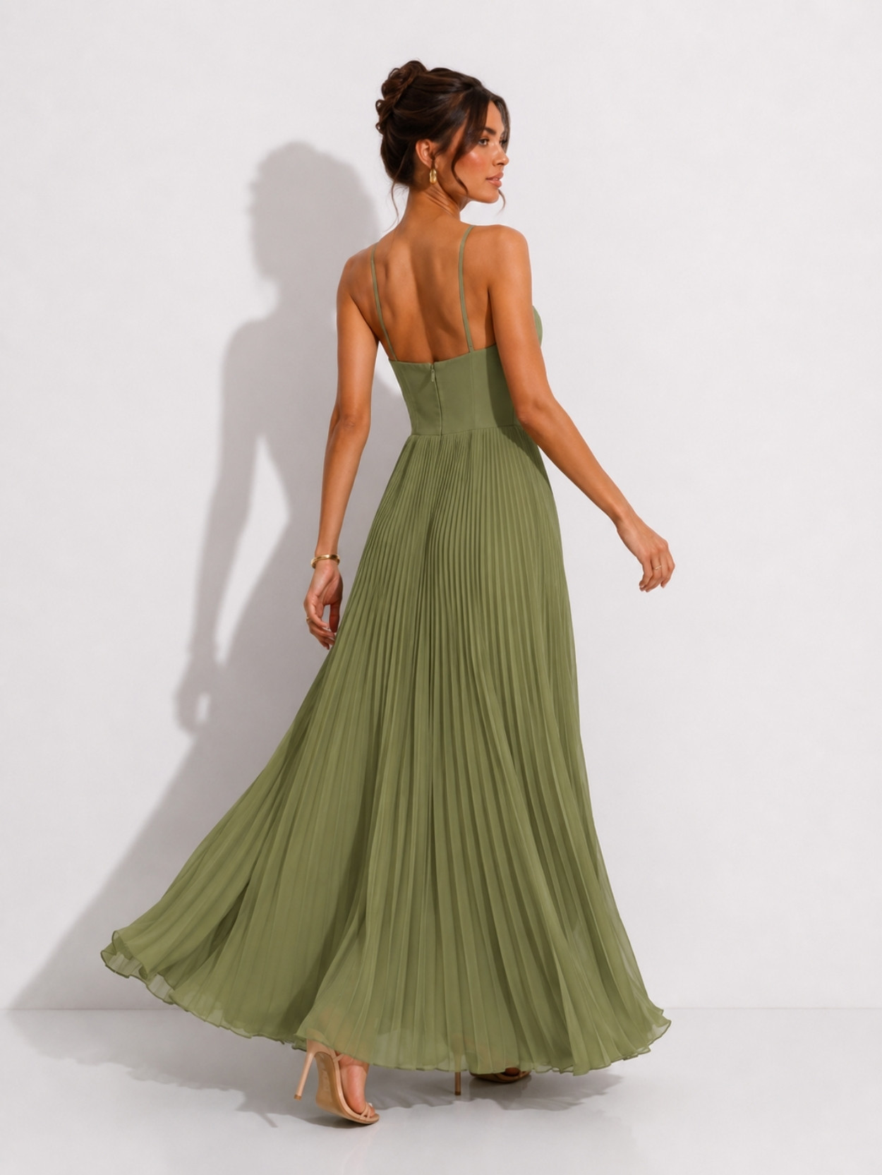 Olive Green Pleated Corset Maxi Dress SK61951 - Image 4