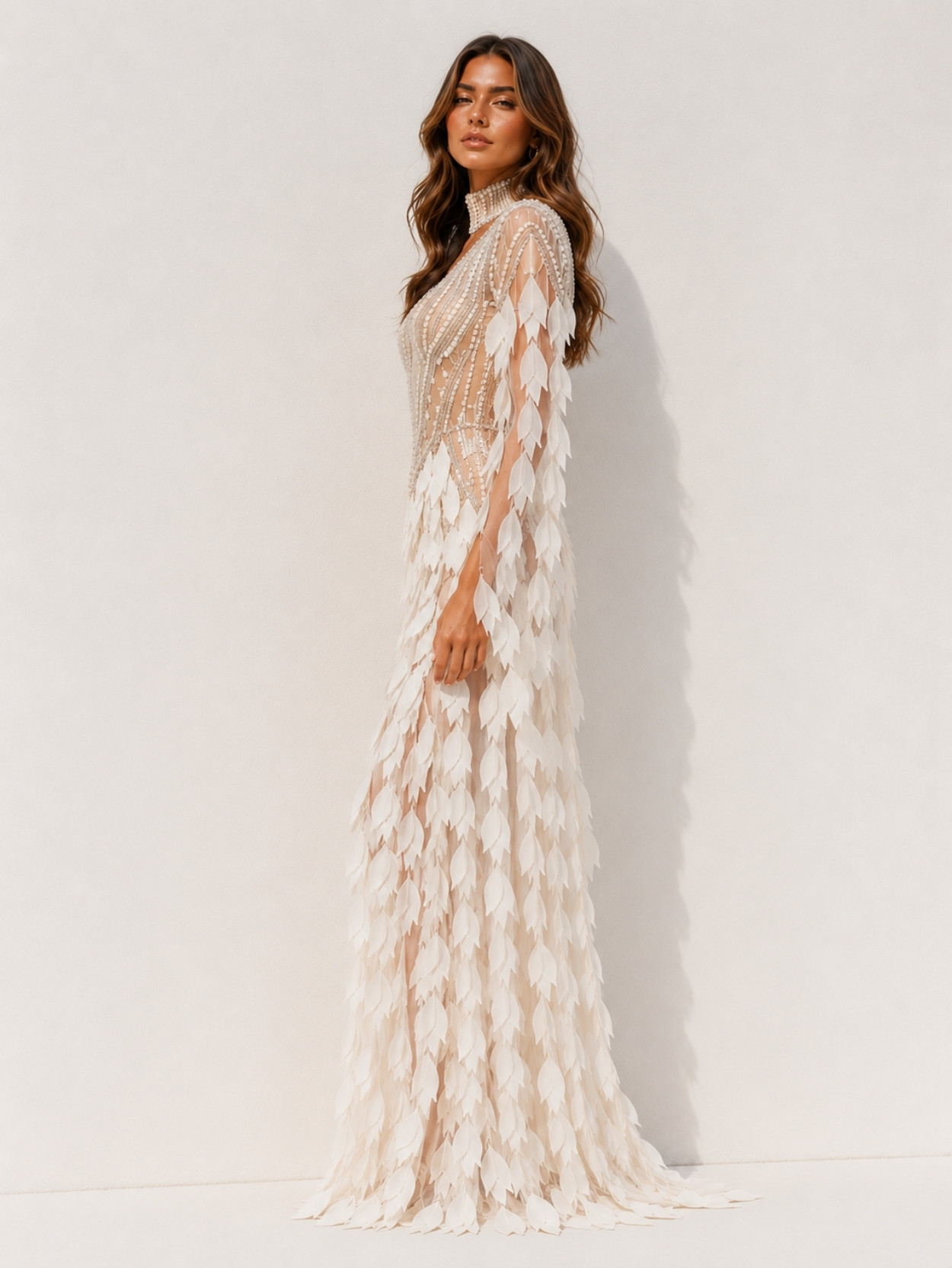 Ivory Leaf Embellished Open Back Evening Maxi Dress SK61972 - Image 2