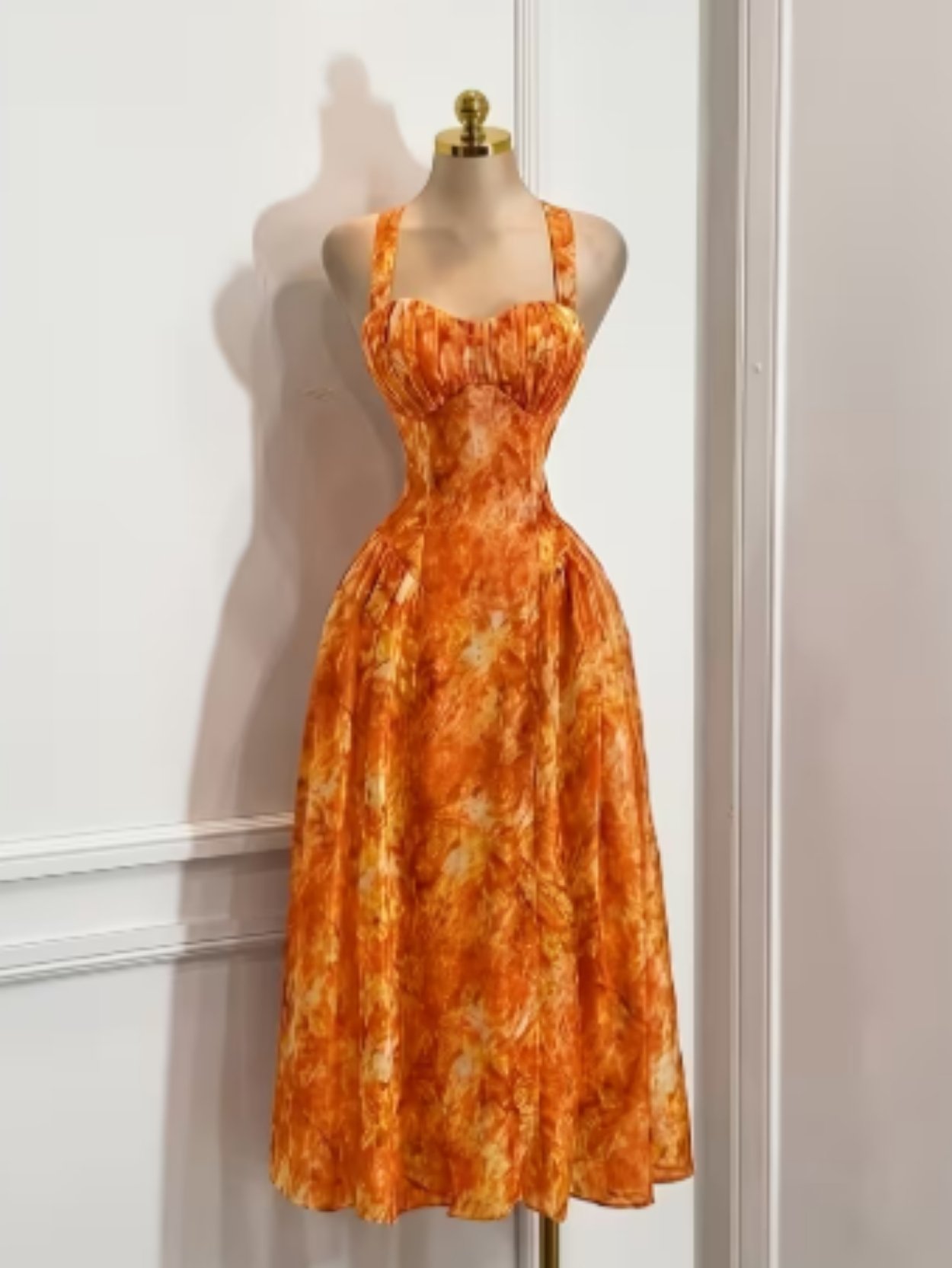 Yellow Floral Halter Maxi Dress with Open Back SK61814 - Image 7