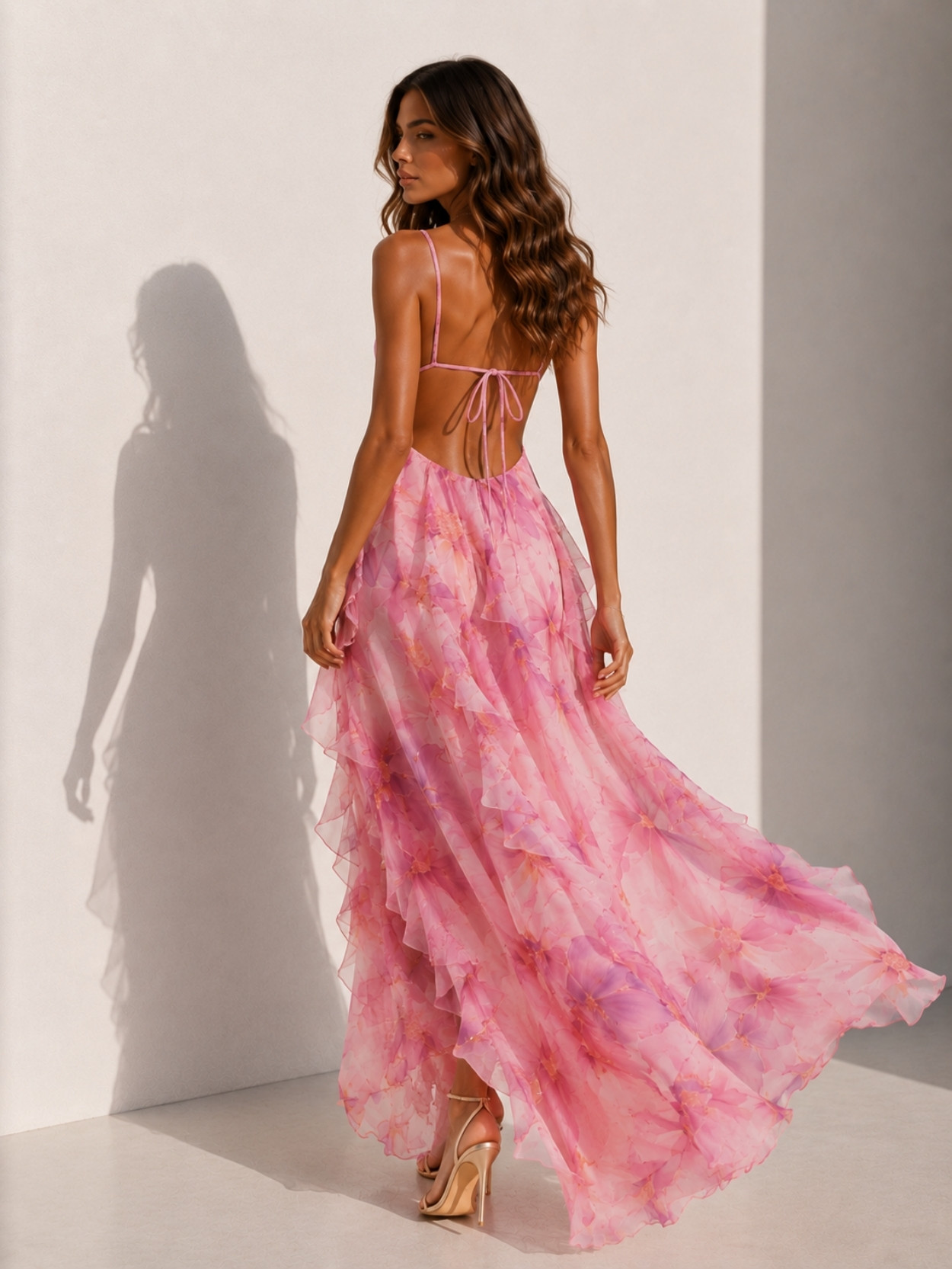 Blush Pink Floral Print Cutout Maxi Dress SK62036 - Image 3
