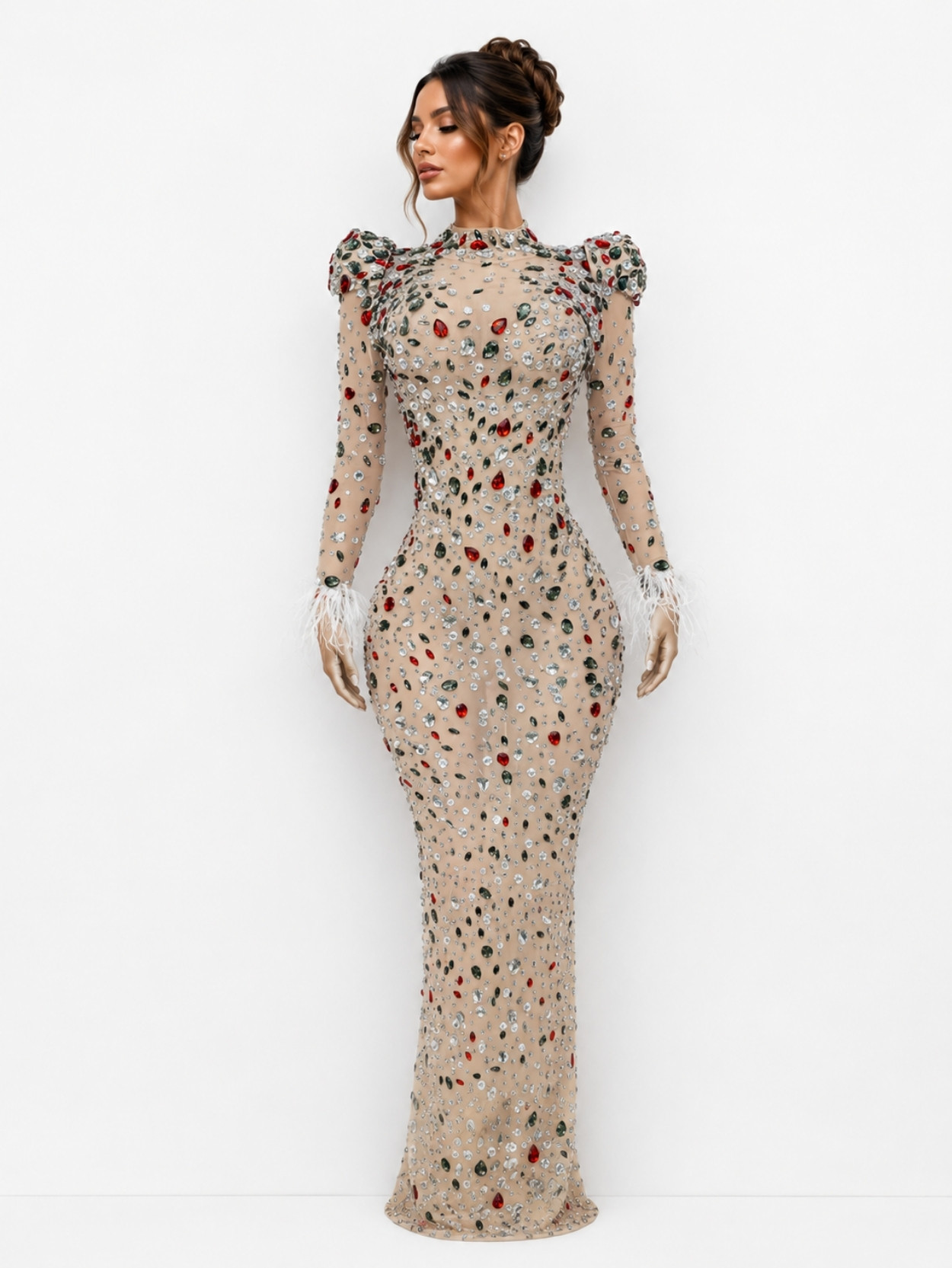 Silver Crystal Embellished Sheath Evening Maxi Dress SK61993 - Image 2