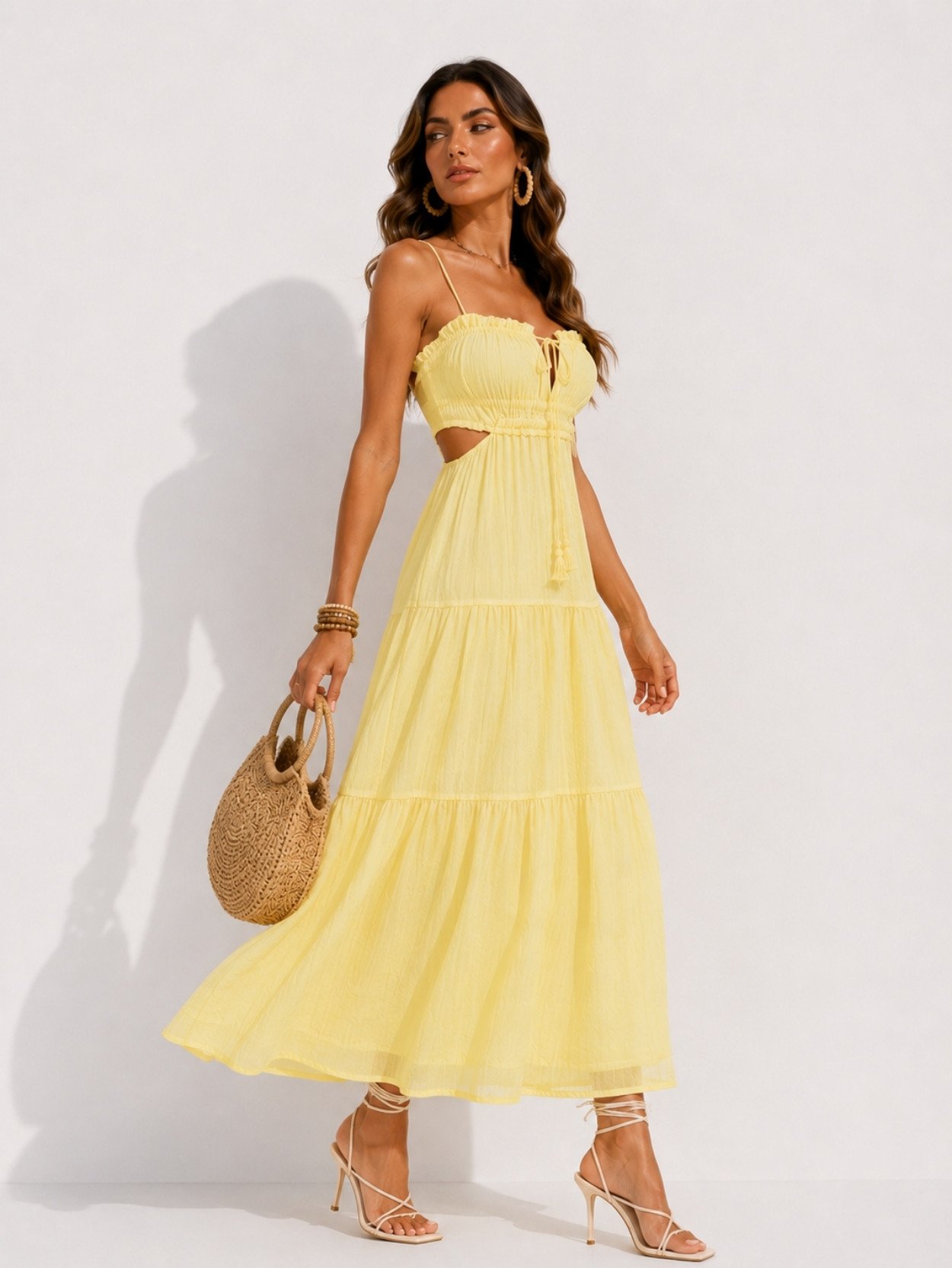 Yellow Tiered Smocked Maxi Sundress SK61726 - Image 4