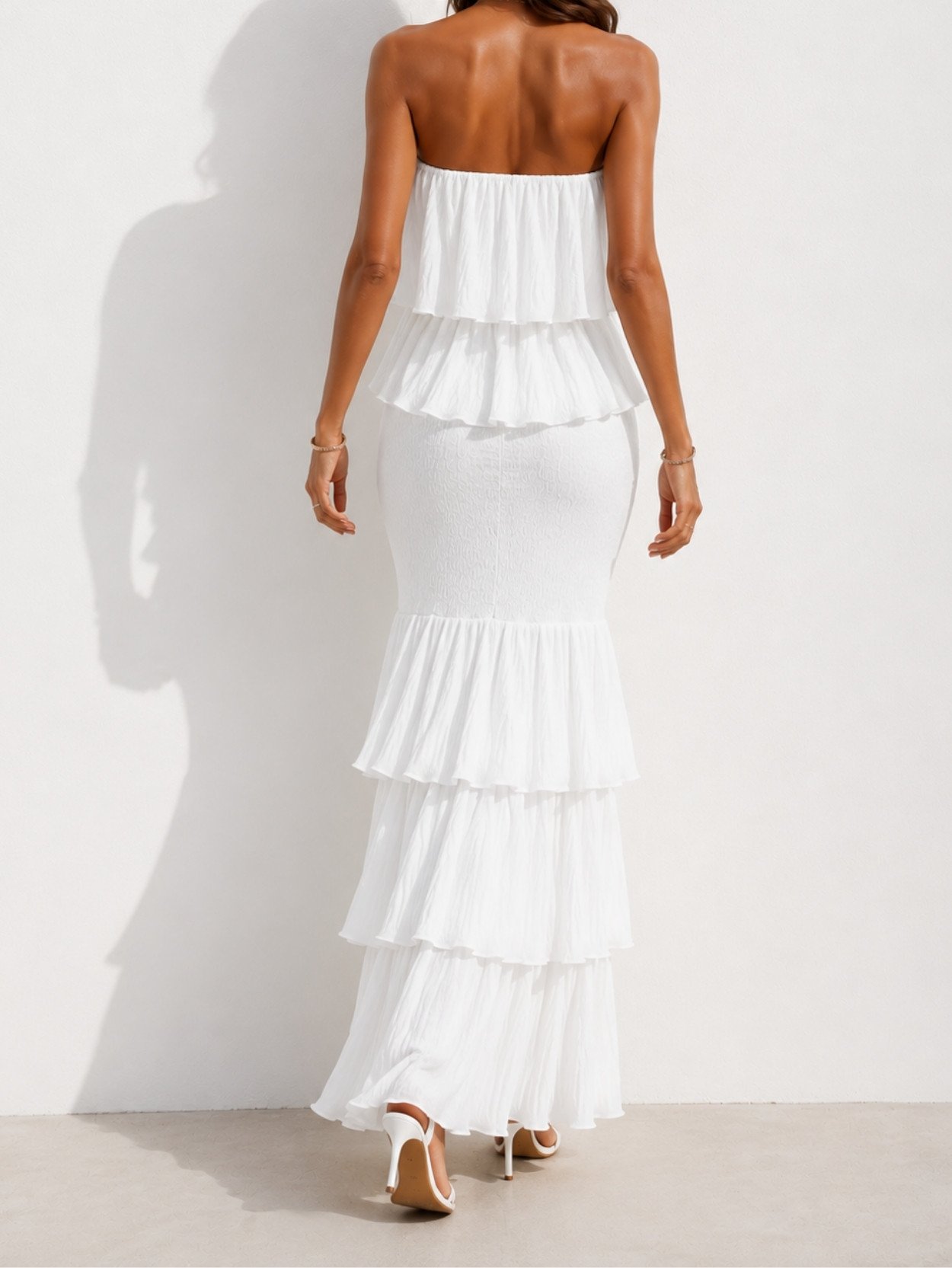 White Strapless Tiered Mermaid Maxi Dress SK61704 - Image 5