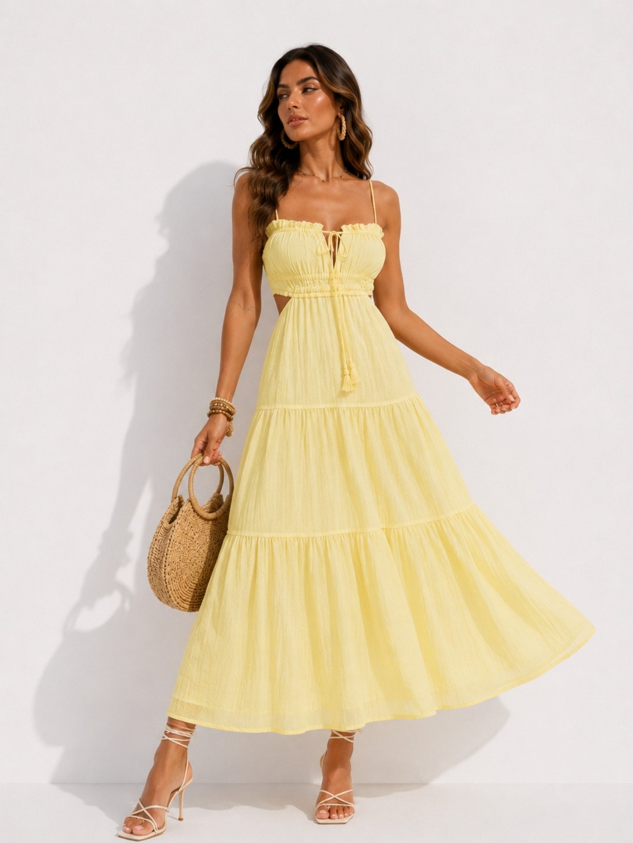 Yellow Tiered Smocked Maxi Sundress SK61726 - Image 5