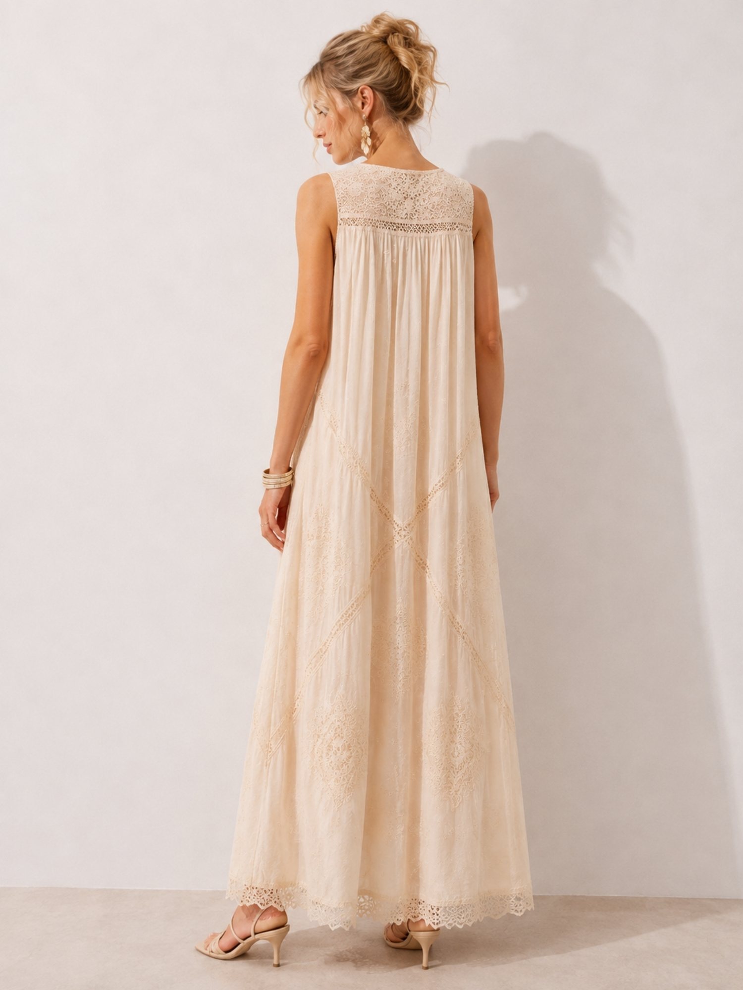 Ivory Cotton Embroidered Maxi Dress SK62326 - Image 4