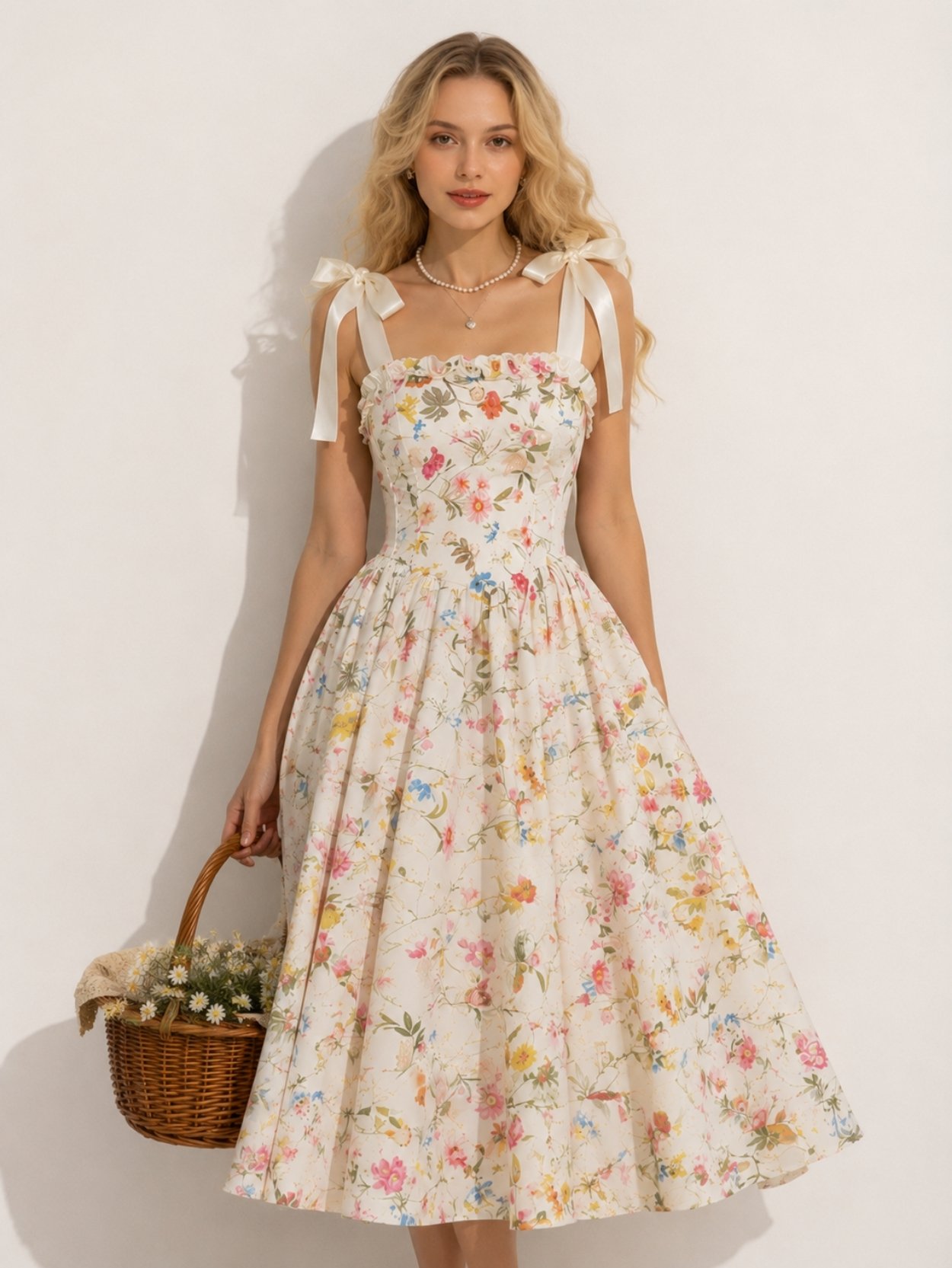 Floral Corset Midi Dress with Bow Straps SK62152 - Image 2