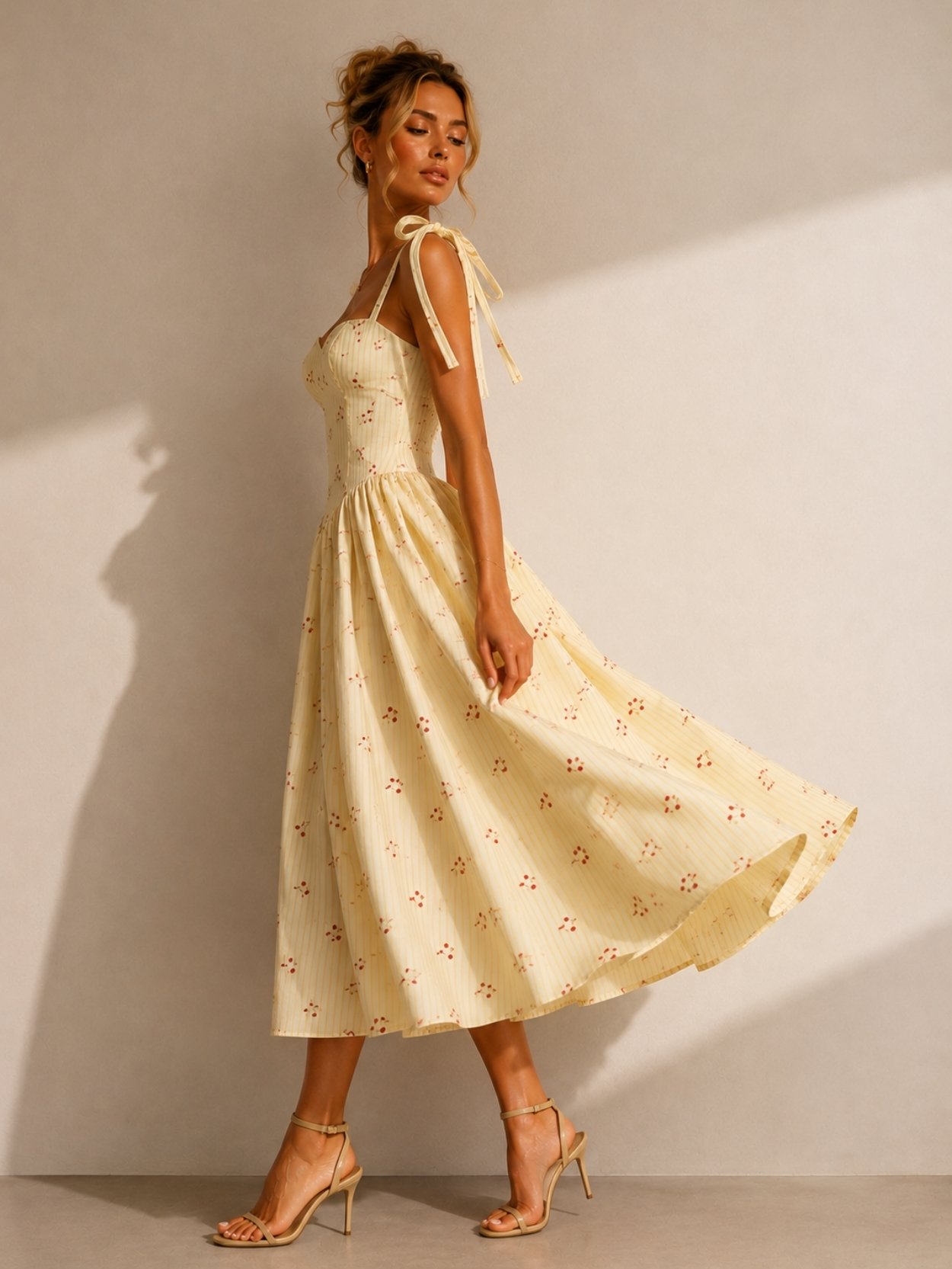 Cherry Stripe Bow Strap Midi Dress SK62211 - Image 3