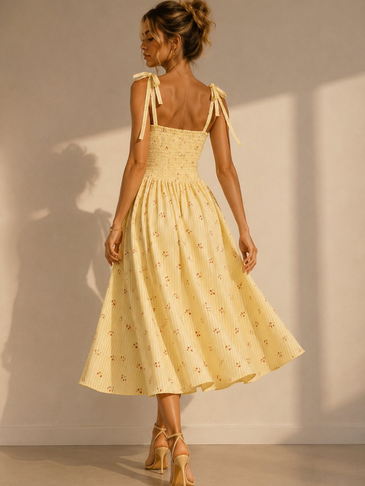 Cherry Stripe Bow Strap Midi Dress SK62211 - Image 4