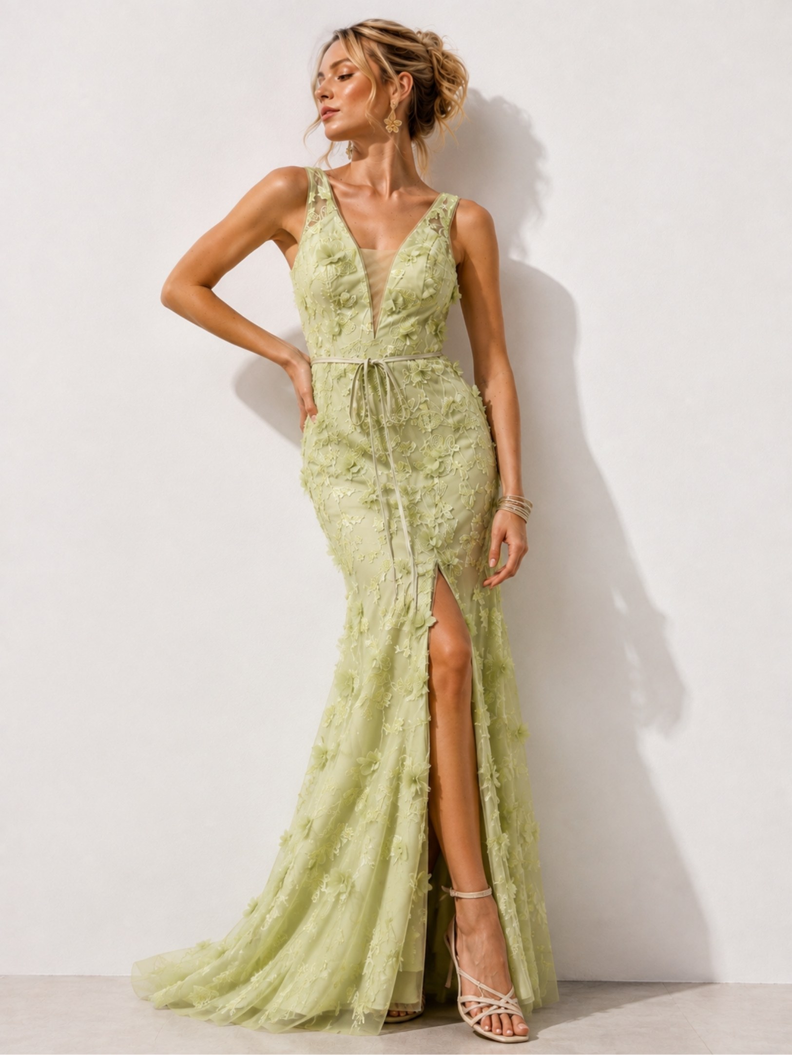 Sage Green 3D Floral Mermaid Gown SK62340 - Image 4
