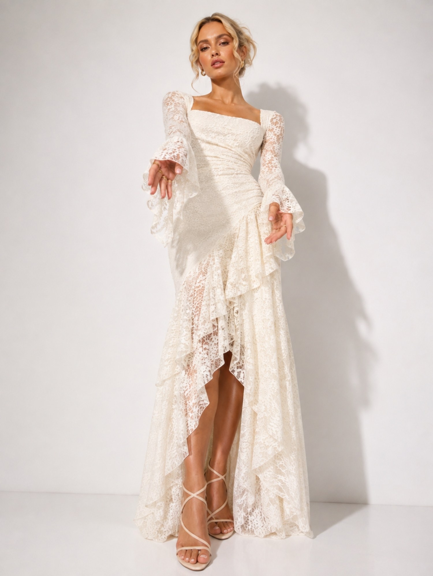 Ivory Lace Asymmetrical Mermaid Dress SK62376 - Image 2
