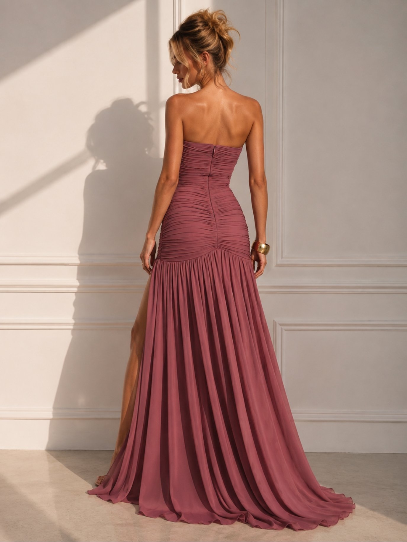 Dusty Rose Ruched Strapless Maxi Dress SK62278 - Image 6