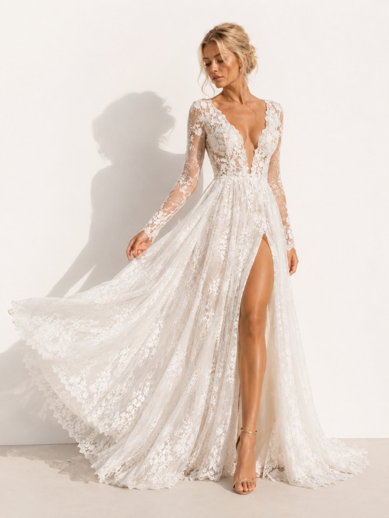 Ivory Long Sleeve Lace Wedding Dress SK62293 - Image 2