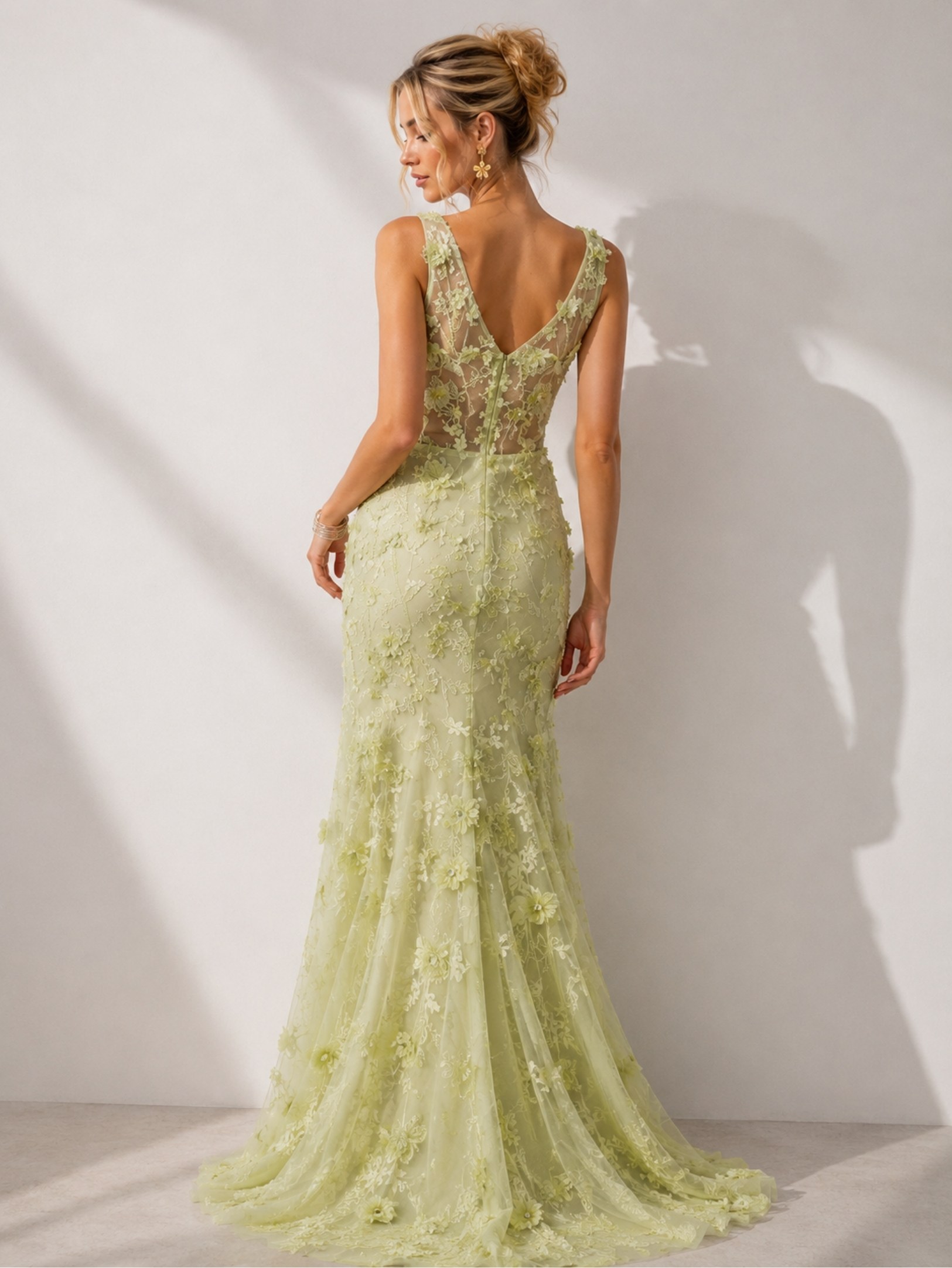 Sage Green 3D Floral Mermaid Gown SK62340 - Image 5